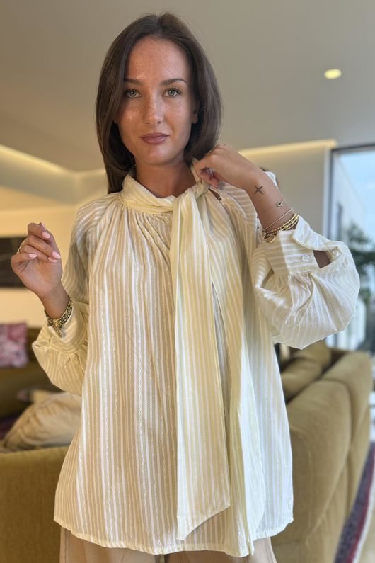 Nantucket Stripe Tie Neck Blouse Lemon